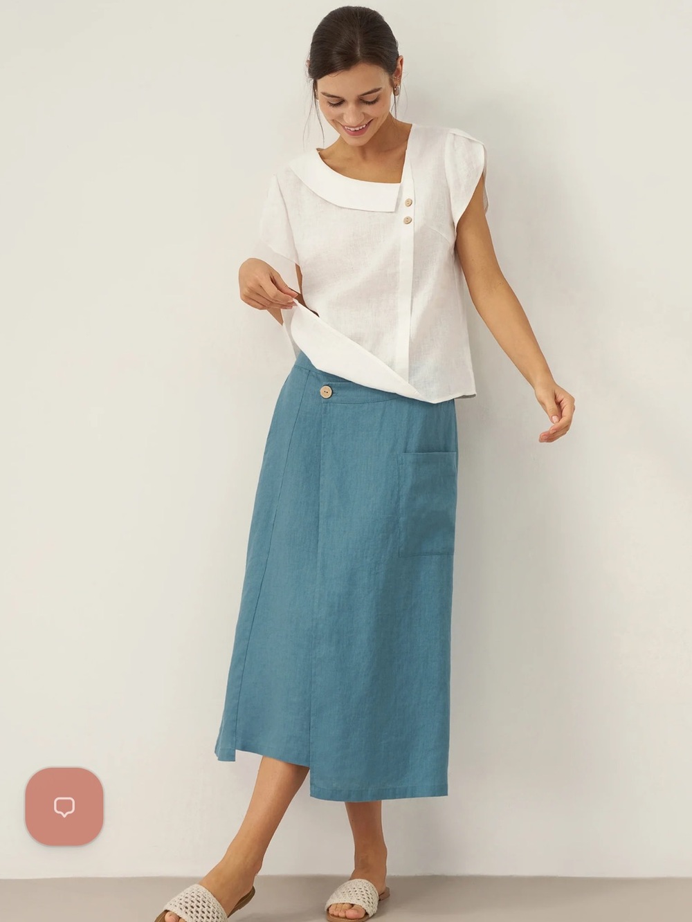 Lintico white Asymmetric Collar Linen Top NWT - Picture 3 of 10